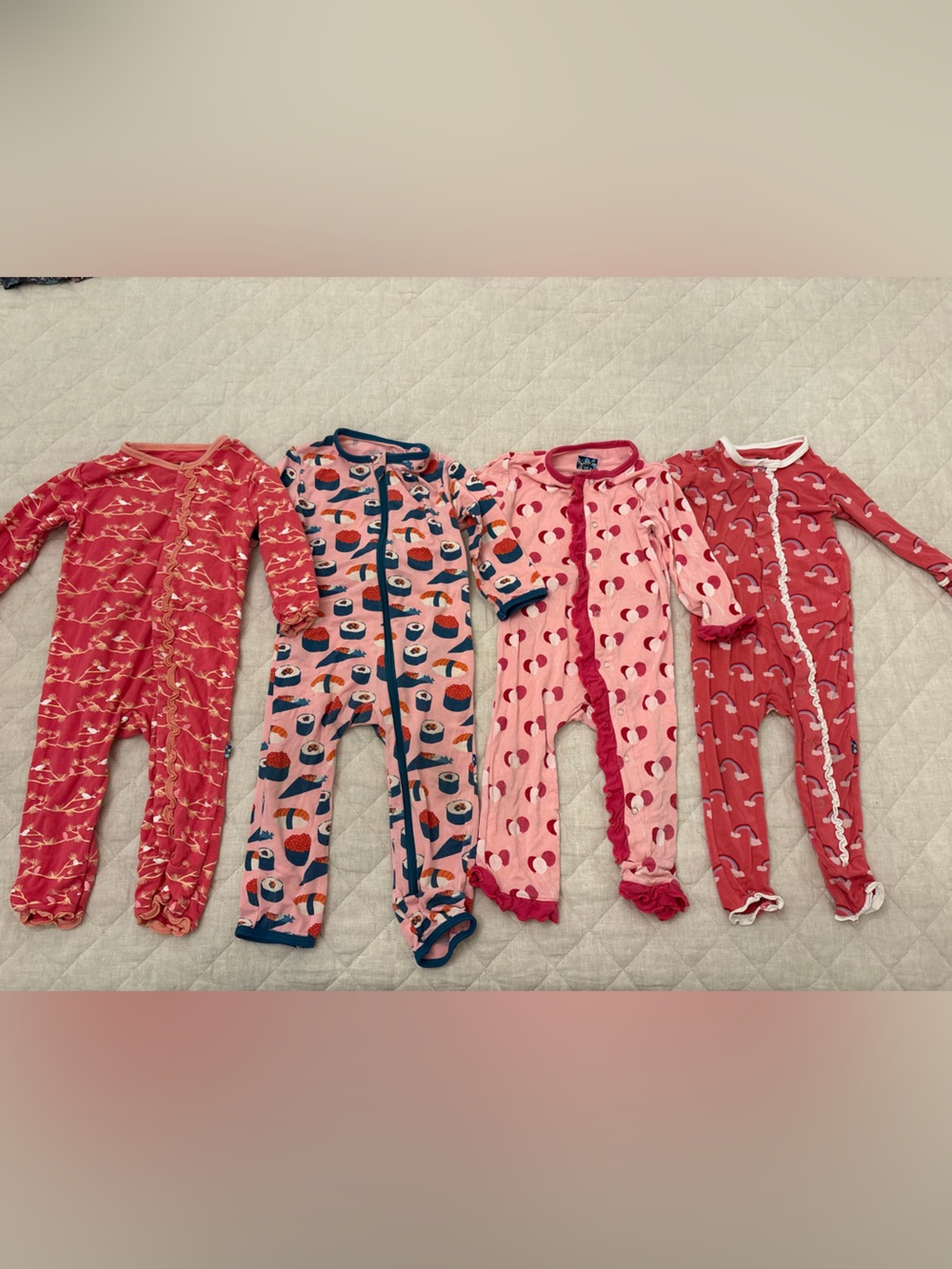Kickee Pants Mixed Pink & Coral Footed One-Pieces Set of 4